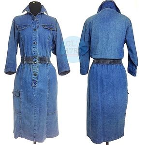 vtg Denim Jumper Dress w Pockets